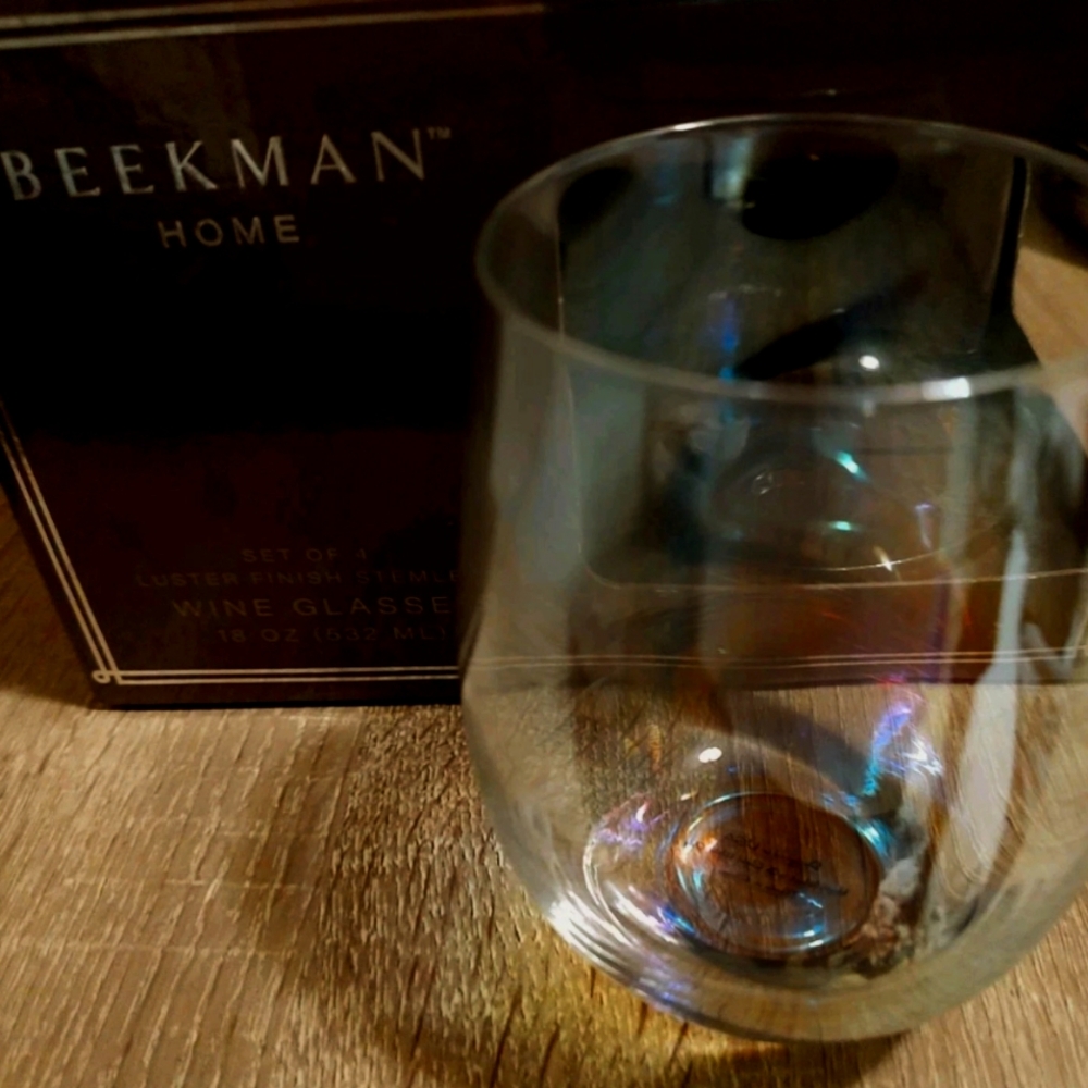 Beekman Home Set Of 4 Lester Finish Stemless Wine Glasses, 16oz, NIB